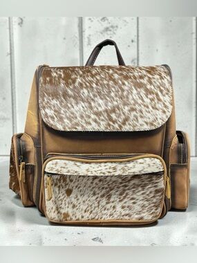 Genuine Cowhide Leather Backpack – Handmade Western Hair-On-Hide Backpack, Rusti